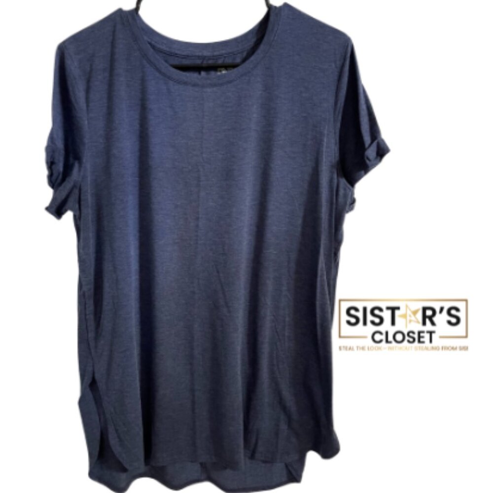 Tek Gear Blue T-Shirt Women's Large with Cuffed Sleeves